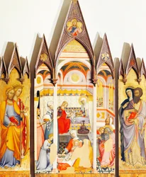 Altarbild der Geburt der Jungfrau von Paolo di Giovanni Fei (ca. 1345-ca. 1411)