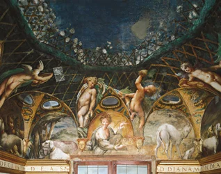 Ceres bei Veranstaltungen, umgeben von Jagdhunden und Putten, aus 