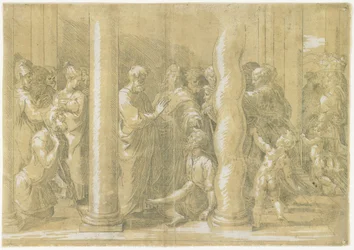 Heilige Peter und Johannes heilen die Kranken an den Toren des Tempels, ca. 1530
