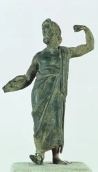 Shami-Figur, möglicherweise Zeus oder Poseidon, geborgen aus dem zerstörten Tempel in der Stadt Nehavand (bekannt als Laodicea), Iran (Bronze)