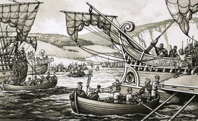 Die Römer unter Julius Caesar landeten 55 v. Chr. in Dover nach einem harten Kampf
