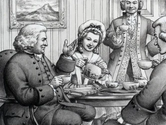 Dr. Johnson trinkt Tee, unterhalten von Mr. und Mrs. Thrale