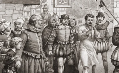 König Heinrich III. von Frankreich tut Buße, indem er in einem Bußhemd durch die Straßen von Paris geht und gepeitscht wird