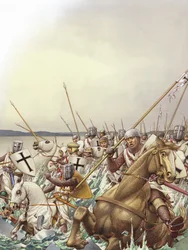 Deutschordensritter brechen durch das Eis des zugefrorenen Peipussees