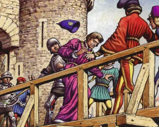 Der Dauphin trifft Johann den Furchtlosen, Herzog von Burgund, auf der Brücke über die Seine