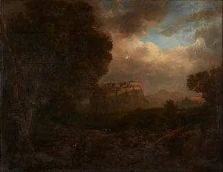 Fernsicht auf Edinburgh mit Reisenden im Vordergrund