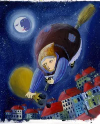 Die „Befana“ auf ihrem Besen - Illustration von Patrizia La Porta