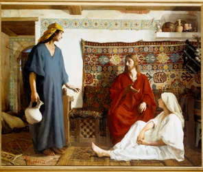 Jesus bei Martha und Maria - Die heilige Martha, Jüngerin Jesu Christi, und ihre Schwester Maria von Bethanien - Gemälde (1860-1942)