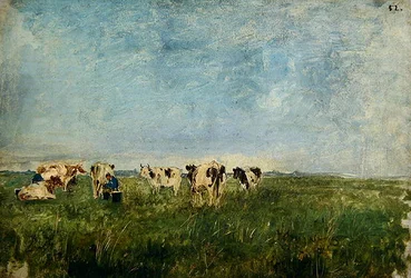 Kühe auf einer Wiese beim Melken