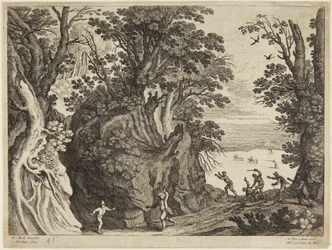 Kampf zwischen Männern in einer felsigen Landschaft