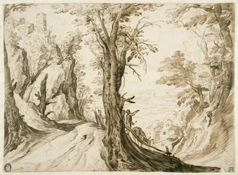 Berglandschaft mit einer Straße, die hinab in ein Tal führt