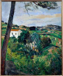 Landschaft mit roten Dächern oder Kiefer in l