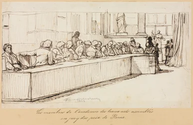 Die Mitglieder der Akademie der Schönen Künste versammelten sich zur Jury des Rom-Preises, 1841 oder 1842