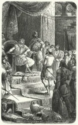 König David empfängt Gesandte von König Hiram von Tyrus