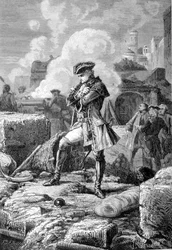 Thomas Arthur Lally, Baron de Tollendal während der Belagerung von Pondichery 1760 - Gravur von Paul Philipotteaux (1846-1923)