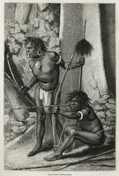 Porträts von zwei Papuas Karons, Kannibalen, Gravur von E. Mesples, zur Illustration der Reise nach Neuguinea von Achille Raffray, beauftragt mit einer wissenschaftlichen Mission durch das Ministerium für öffentliche Bildung, 1876-1877, veröffentlicht in „