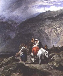Zigeunerfamilie auf einem Bergpfad