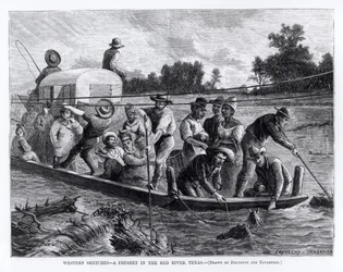 Westliche Skizzen, ein Hochwasser im Red River, Texas, Illustration aus 