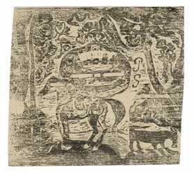 Pferd mit anderen Tieren und Ornamenten