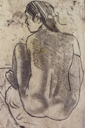 Sitzender tahitianischer Akt von hinten, um 1902