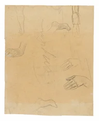 Skizzen von Figuren, Händen und Füßen (bezogen auf das Gemälde Aha oe feii? [Was! Bist du eifersüchtig?])