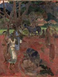 Tahitianische Landschaft mit neun Figuren