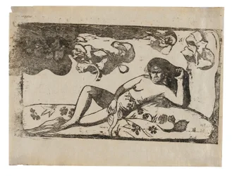 Te arii vahine—opoi (Frau mit Mangos—Müde), aus der Suite der späten Holzschnittdrucke
