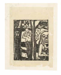 Frau pflückt Früchte und Oviri