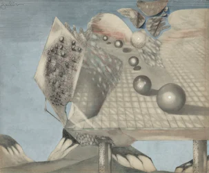 Komposition mit Kugeln, Quadraten, Säulen usw.