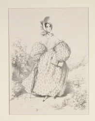 Auf dem Land. Huillet 1835. Kleid aus Jaconas, ...