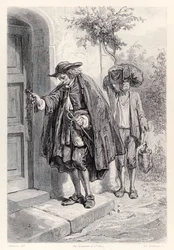 Gulliver kommt um drei Uhr nachmittags nach Hause und betritt das Haus, aus der französischen Ausgabe von Gullivers Reisen von Jonathan Swift