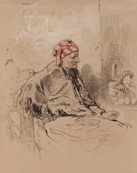 Alte Frau mit roter Haube