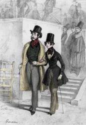 Porträt der Schriftstellerin George Sand, Aurore Dupin, Baronne Dudevant, als Studentin in Paris, als Junge gekleidet. Zeichnung von Paul Gavarni