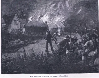 Mob brennt eine Farm in Kent, 1830
