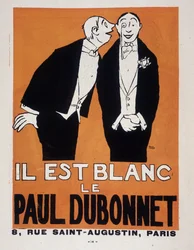 Werbung für Alkoholika Paul Dubonnet von Paul Iribe (1883-1935) (zwei Männer im Abendkleid), Le Témoin, 28.12.1907