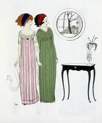 Kreation von Paul Poiret aus Les Dresses de Paul Poiret, Zeichnung von Paul Iribe. 1908