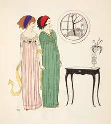 Zwei Empire-Tageskleider aus Les Robes de Paul Poiret, veröffentlicht 1908
