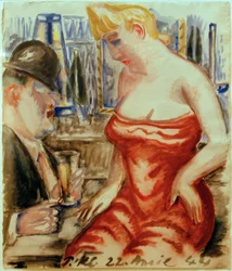 Frau in rotem Kleid