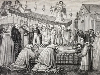 Tod des Heiligen Benedikt von Nursia in der Abtei Monte Cassino