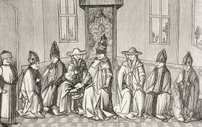 Peter der Einsiedler überbringt die Botschaft von Simeon, Patriarch von Jerusalem, an Papst Urban II.