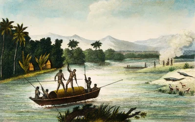 Magdalena-Fluss, Kolumbien, Gravur von Paul Legrand aus Reisen in die Republik Kolumbien in den Jahren 1822 und 1823, von Gaspard Theodore Mollien (1796-1872), Südamerika