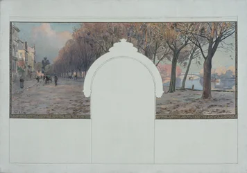 Skizze für das Rathaus von Asnières: Landschaft. Quais de la Seine in Asnières, ca. 1901