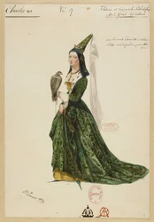 Isabelle de Bavière. Kostümentwurf für die Oper Charles VI von Fromental Halévy, 1843