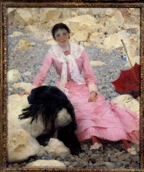 Porträt von Fernande Mathey (1857-1941) am Strand