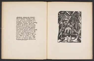 Schwarzpappel-Teich, Illustration aus "Places. 7 Drucke reproduziert von Holzschnitten entworfen und graviert von Paul Nash, mit Illustrationen in Prosa". London, William Heinemann