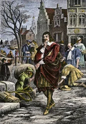 René Descartes geht durch die Straßen von Amsterdam