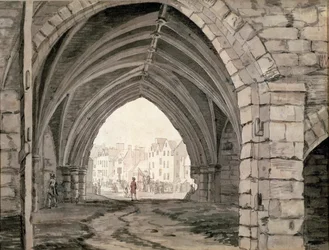 Teil der Holyrood Abbey mit Blick auf die Canongate