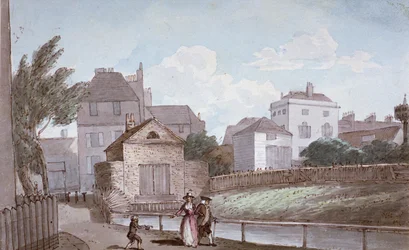 The Thatched House Inn und der New River, Islington, London, ca. 1790