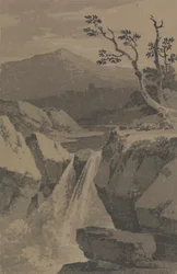 Wasserfall und ferne Berge