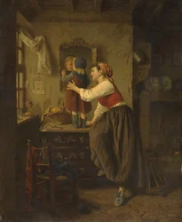 Frau und Kind vor einem Spiegel, 1870er